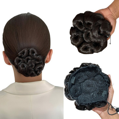 VIVIAN 1PCS Messy Bun  Piece  Extension With Elastic Brown Hair Extension
