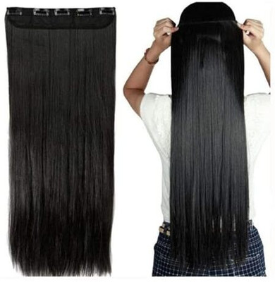 Getvock 5 clip based black straight Hair Extension