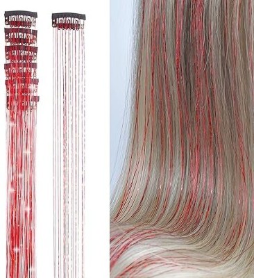 Getvock 2pcs Clip in  Tinsel Extensions Highlights for  24 Inch (Red) Hair Extension