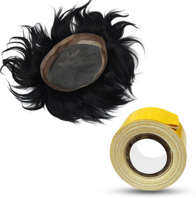 A H S 7x5 Monofilament hair Patch Human hair Wig With 5 Meter Yellow Patch Fixing Tape Hair Extension