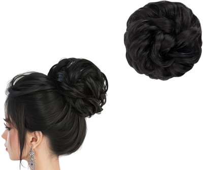 VIVIAN 1PCS Messy Bun  Piece  Extension With Elastic Rubber (Black) Hair Extension