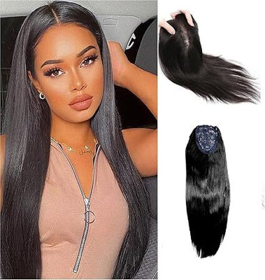 D-DIVINE Synthetic Silk Base Crown 3 Clip In  Toppers Black Hair Extension
