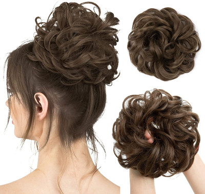Sheetal Trader Large Messy Bun  Piece Wavy Curly Scrunchies Synthetic  Extensions Hair Extension