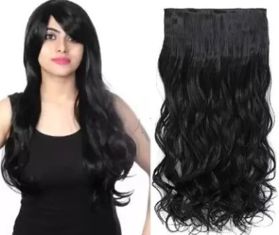 D-DIVINE Curly/Wavy Full Head Synthetic Fibre 5 Clip In Extension 24 inch (Natural Black) Hair Extension