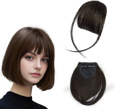 D-DIVINE Double Clip in Bangs- Synthetic  Bangs Clip in  Extensions, Brown Hair Extension