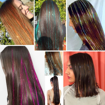 EASYOUNG 6pcs 40 Inches Tinsel/Glitter Extensions/Highlight  Extension Hair Extension