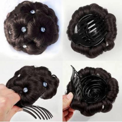 Pro COMBO Flower Shape Clip Bun Extension/Juda Puff Extension Clutter Attached stone Hair Extension