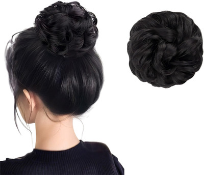 D-DIVINE 1PCS Messy Bun  Piece  Extension With Elastic Rubber Black Hair Extension