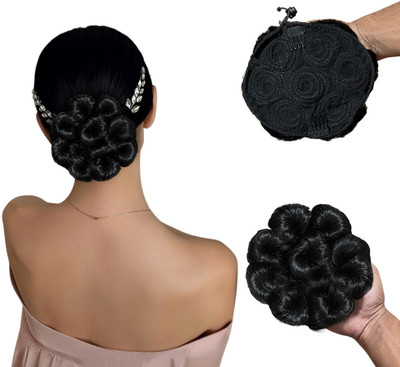 VIVIAN 1PCS Messy Bun  Piece  Extension With Elastic Rubber (Black) Hair Extension