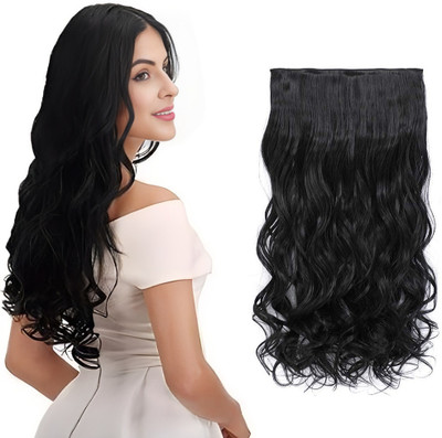 Getvock Black Clip in Wavy  Extension (Pack of 1) Hair Extension
