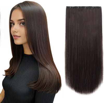 D-DIVINE Silky  Extensions Women Straight  Extension 5 Clips in Brown color Hair Extension
