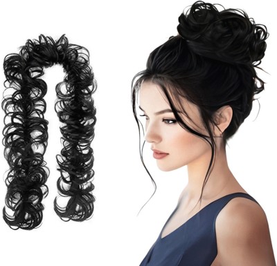 TRESS Quality Black Synthetic frill Funky messy party hair bun Hair Extension