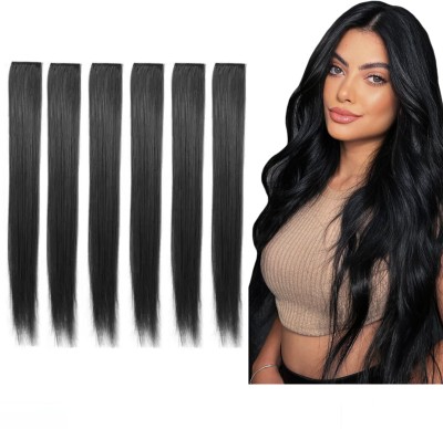 SS clipextension Indain look hair 6 clip Real look hair extension for women (22 inch) black Hair Extension