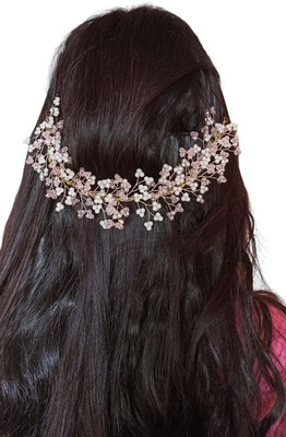 SAMYAK Crystal Pearl Beaded  Tiara Vine Chain Hair Extension