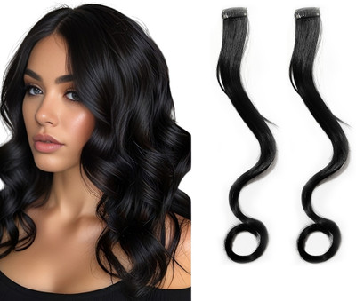D-DIVINE Wavy Side Bang Clip in Bangs Synthetic (2Pcs, Natural Black Color) Hair Extension