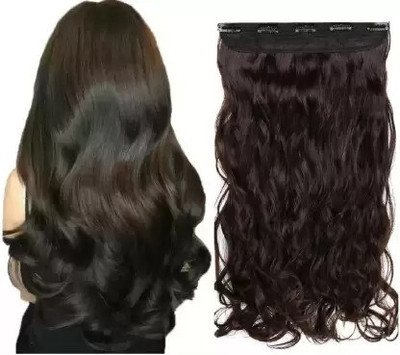 D-DIVINE Natural 5 Clip In Curly/Wavy Extension For Girls (24 Inch, Brown) Hair Extension