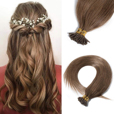 SHIVA I-Tip Double Drawn Fusion Human  Extension 16 Inch Light Brown (50 Strands) Hair Extension