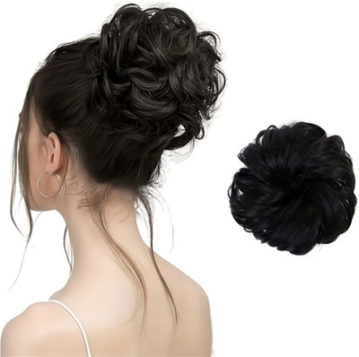 D-DIVINE (Black, Pack of 1) Messy Bun  Piece Synthetic  Extension Hair Extension