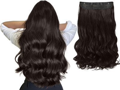 D-DIVINE Women  Extension Long Curly Wavy 22 Inches piece With 5 Clip (Brown) Hair Extension