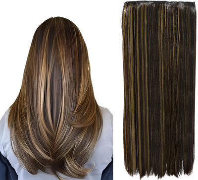 VIVIAN Golden Highlight 5 Clips Based 24 inch Straight Synthetic  Hair Extension
