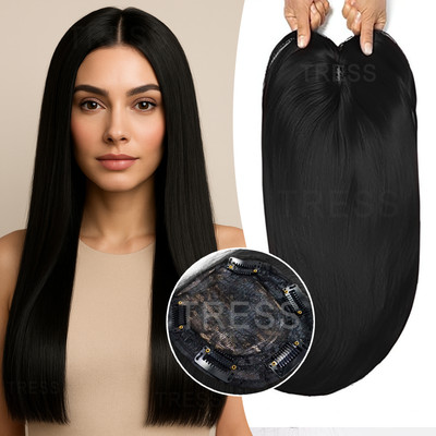 Getvock Natural Silk Base  Topper Middle Partition Long  Wig for Full Coverage Hair Extension