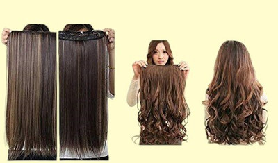 Chronex NEW Pack of 2,5 Clips Based 150 Gms Synthetic Straight and Curly  Extension Hair Extension