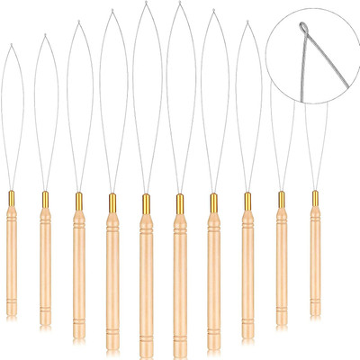 Lebene 10pcs Looper Threader Pulling Hook-Bead Device Tool for or Feather Extension Hair Extension