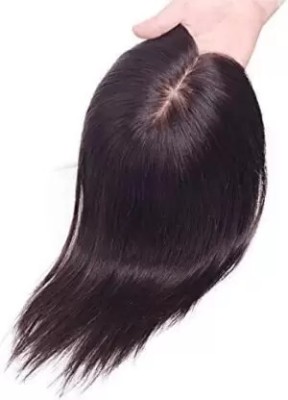 TreeMegaMart Synthetic Toppers Silk Base 3 Clip In Crown Topper Top Black  Extension Hair Extension