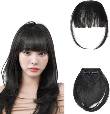 Blushia Double Clip in Bangs- Fake Bangs Synthetic  Bangs  Extensions, Black Hair Extension