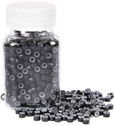 DreamExim 250 pieces Silicone Lined Nano Micro Rings Beads for  Extension Black Color) Hair Extension