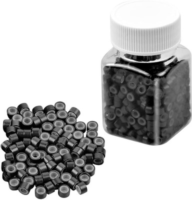 Getvock 500 Pcs Micro Rings 5 mm Black Silicone Lined Beads Links MEDIUM Hair Extension