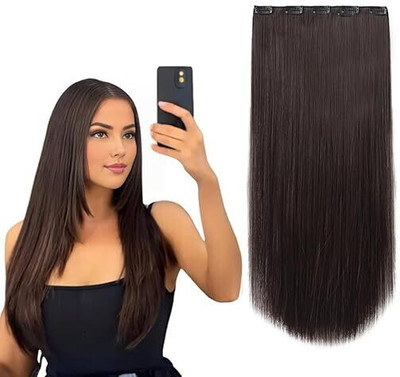 Sunduseva Brown Straight  Extensions – Quick & Secure 5 Clip Set Hair Extension