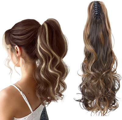 Getvock  Extensions And Wigs Multi Step Cut Clutcher Wavy Ponytail (Highlighted) Hair Extension