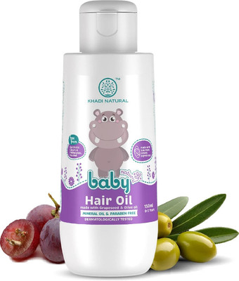KHADI NATURAL Baby Hair Oil with Grapeseed and Olive, Lightweight and Non Sticky Formula Hair Oil(150 ml)