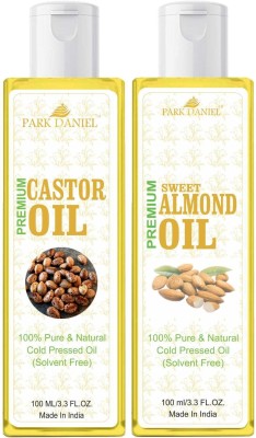 PARK DANIEL Pure and Natural Sweet Almond Oil and Castor oil Combo pack of 2 No.100 ml Bottles(200 ml) Hair Oil(200 ml)