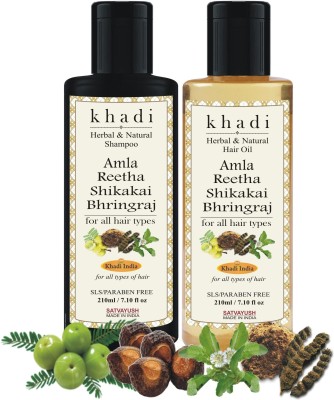 Satvayush Khadi Amla Reetha Shikakai Bhringraj Shampoo & Hair Oil Combo Natural & Herbal Hair Oil(420 ml)