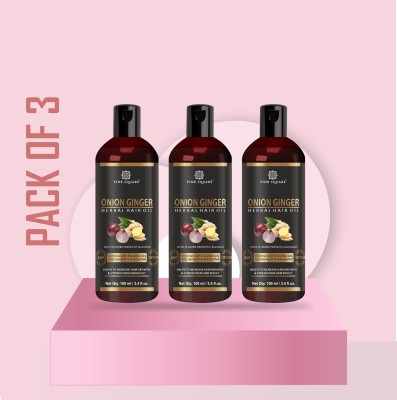 Pink Square New Onion Ginger Herbal Hair Oil For Hair Fall Control Combo Pack of 3, 100ml(300ml) Hair Oil(300 ml)