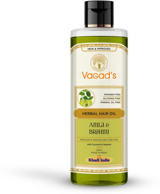 vagad's khadi Herbal Amla and Brahmi Hair Oil 200ml | Prevent Premature Greying | Parabens Free | Silicon Free Hair Oil(200 ml)