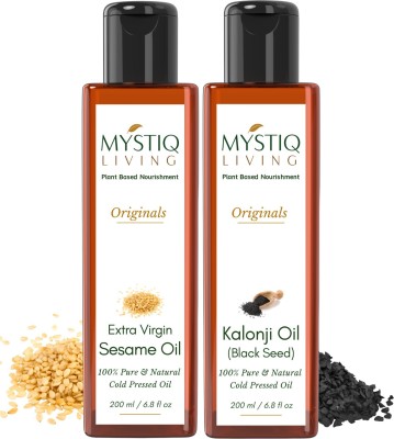 Mystiq Living Combo - Extra Virgin Sesame & Onion Black Seed Oil (Pack of 2 ) - 200 ml each Hair Oil(400 ml)