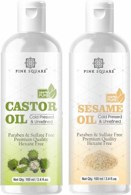 Pink Square Premium Castor & Sesame Herbal Hair Oil ( Non-Sticky) - For Strong and Shiny Hair Combo Pack of 2 Bottle of 100ml (200ml) Hair Oil(200 ml)