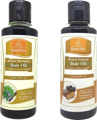 Khadi Pure Herbal Bhringraj & Triphala Hair oil Pack of 2 (420ml) Hair Oil(420 ml)