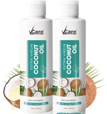 Vcare Cold Pressed Extra Virgin Coconut Oil for Hair & Skin Oil 100ml (Pack of 2) Hair Oil(200 ml)