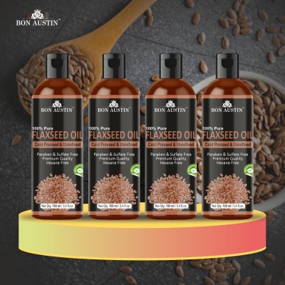 Bon Austin Premium Flaxseed Herbal Hair Oil For Hair Growth and Anti Hair Fall Combo Pack Of 4 Bottle of 100 ml(400ml) Hair Oil(400 ml)