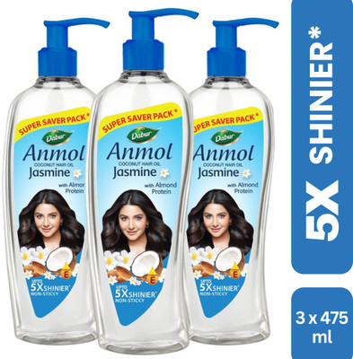 Dabur Jasmine Coconut Oil -475ml X Pack Of 3 |Nariyal Tel |Vitamin E |Non-Sticky Hair Oil  (1425 Ml) For Rs. 337 @ 55 %
