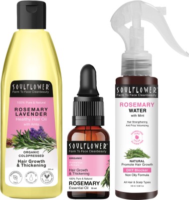 Soulflower Rosemary Essential Oil 15ml, Rosemary Hair Oil 225ml, Rosemary Water Spray 100ml Hair Oil(340 ml)