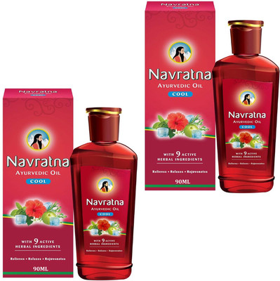 Navratna Ayurvedic Oil Cool For Stress Relief & Cool Mind Pack of - 90ml x 2 Hair Oil(180 ml)