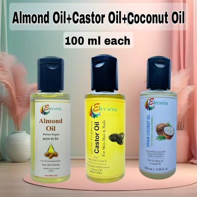 Elecsera Cold Pressed Castor Oil, Coconut Oil & Sweet Almond Oil - for Hair & Skin Hair Oil(300 ml)