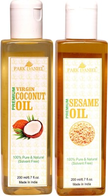 PARK DANIEL Premium Virgin Coconut oil and Virgin Sesame Oil Combo pack of 2 bottles of 200 ml(400 ml) Hair Oil(400 ml)