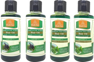 Khadi Pure herbal 18 Herbs & Neem, Teatree & Basil SLS Hair oil Pack of 4 (840ml) Hair Oil(840 ml)