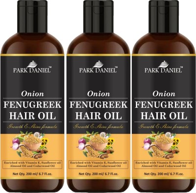 PARK DANIEL Premium Onion Fenugreek Hair Oil Enriched With Vitamin E - For Hair Growth and Shine Combo Pack 3 Bottle of 200 ml(600 ml) Hair Oil(600 ml)